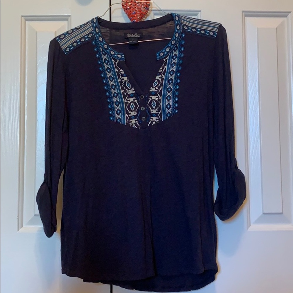 Lucky Brand Navy Embroidered Long Sleeve Shirt